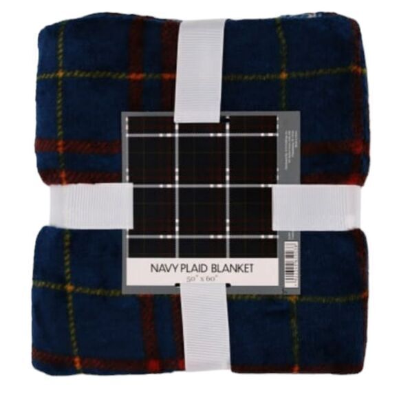 Navy Plaid Soft Throw Blanket '50 ×‎ 60' - Picture 1 of 3